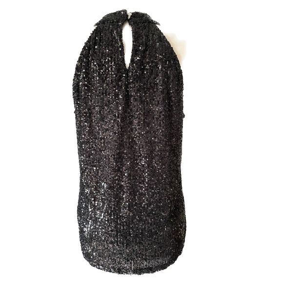 CABLE & GAUGE New Black Sequin Sleeveless Turtleneck Halter Top, Size Small - Picture 3 of 13
